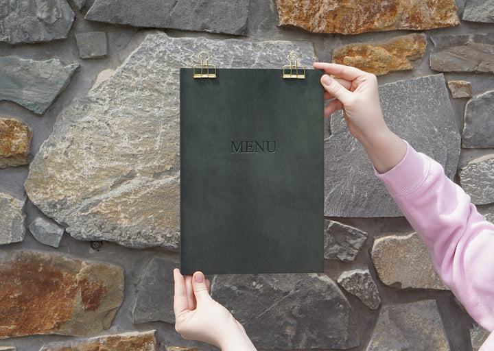 Leather Menu Holder with Embossed Logo, Plywood Clipboard for Restaurants