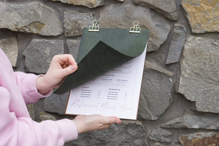 Leather Menu Holder with Embossed Logo, Plywood Clipboard for Restaurants