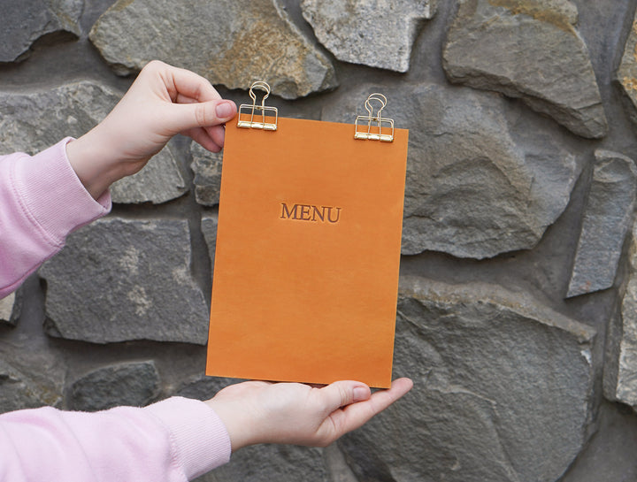 Leather Menu Holder with Embossed Logo, Plywood Clipboard for Restaurants