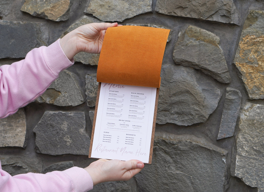 Leather Menu Holder with Embossed Logo, Plywood Clipboard for Restaurants