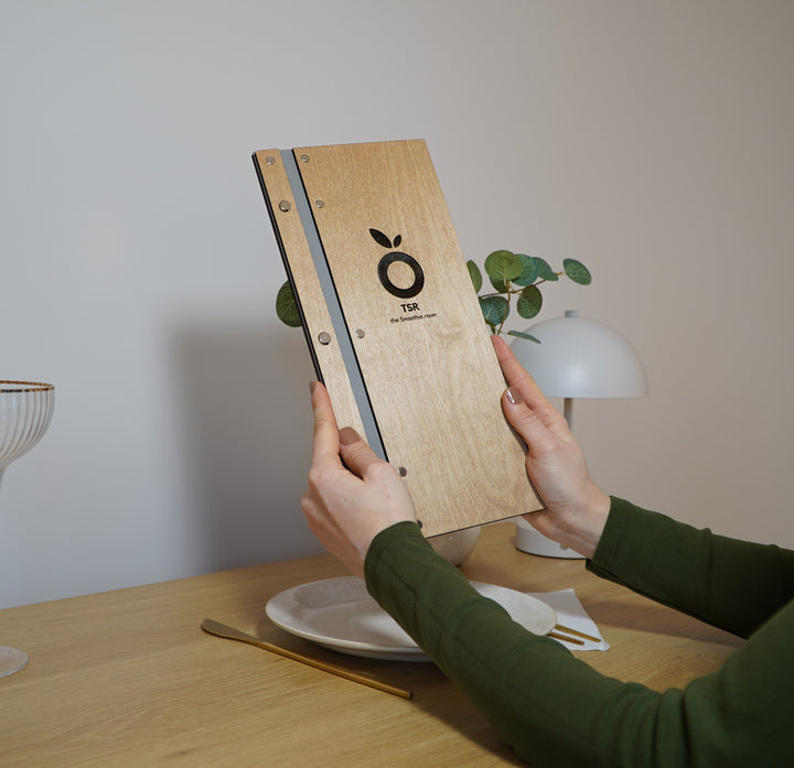 Personalized Wood Menu Cover: Logo Embossed Restaurant Menu