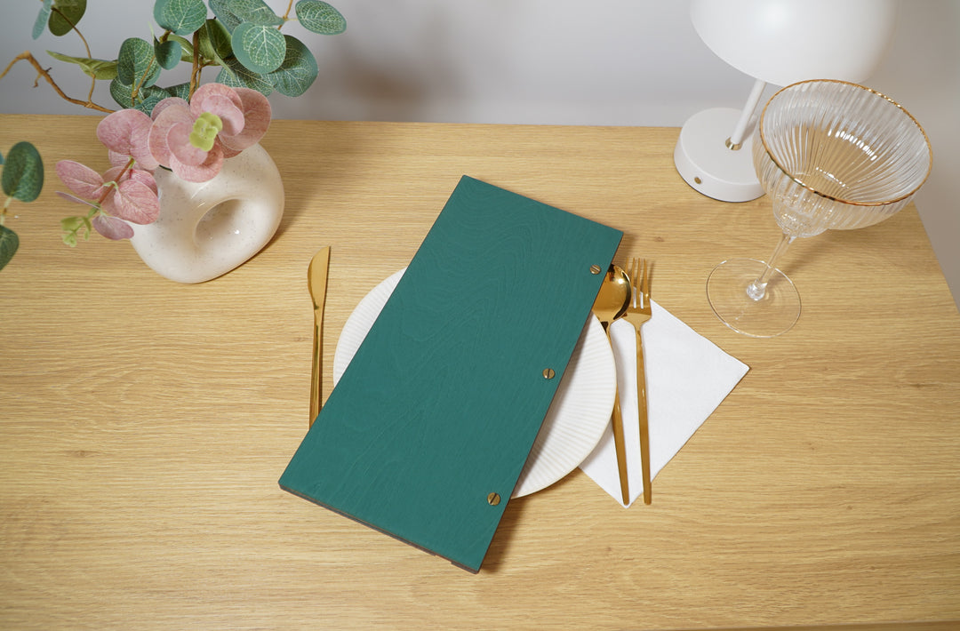 Personalized Wood Menu Cover: Logo Embossed Restaurant Menu