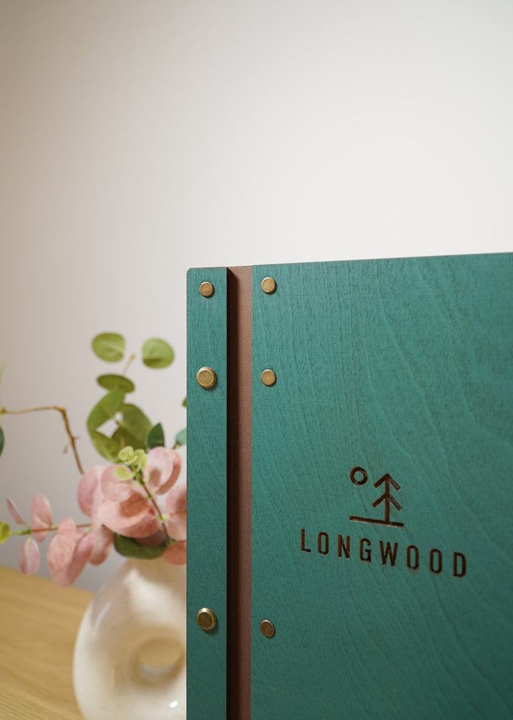 Personalized Wood Menu Cover: Logo Embossed Restaurant Menu