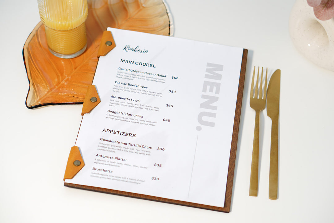 Custom Wooden Menu Board with Leather Clip: Restaurant Cafe Bar