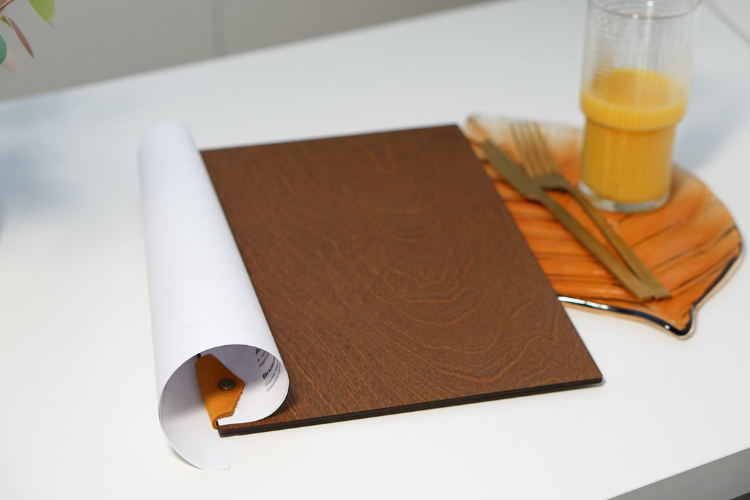 Custom Wooden Menu Board with Leather Clip: Restaurant Cafe Bar