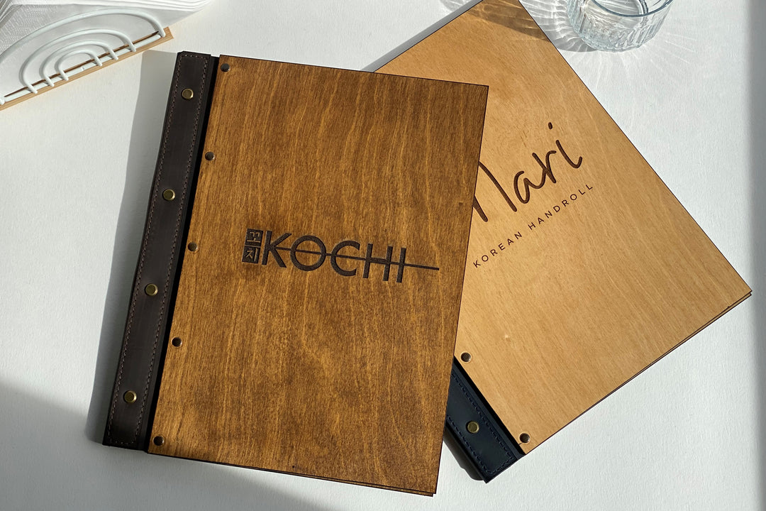 Plywood Menu Folder with Leather Strap: Restaurant Menu Book