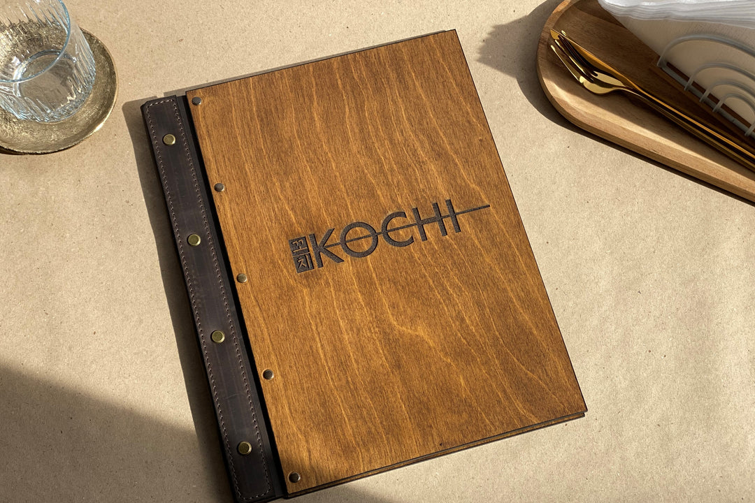 Plywood Menu Folder with Leather Strap: Restaurant Menu Book