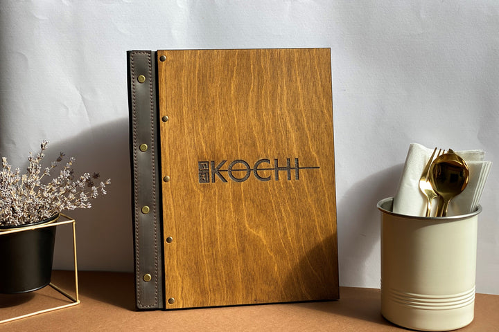 Plywood Menu Folder with Leather Strap: Restaurant Menu Book