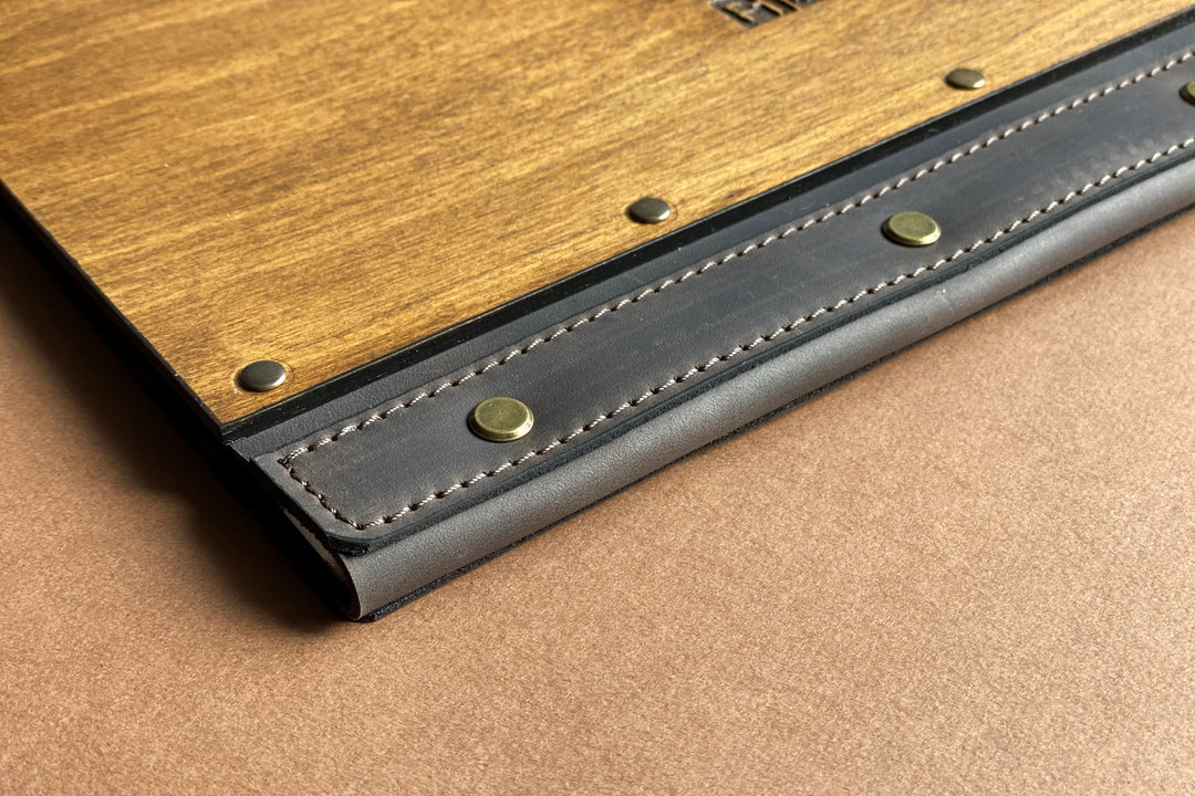 Plywood Menu Folder with Leather Strap: Restaurant Menu Book