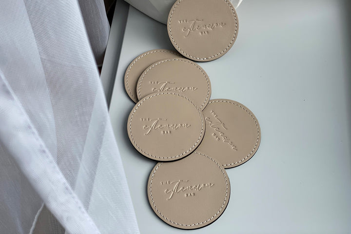 Leather Circle Costers. Pub costers, Personalization Available.