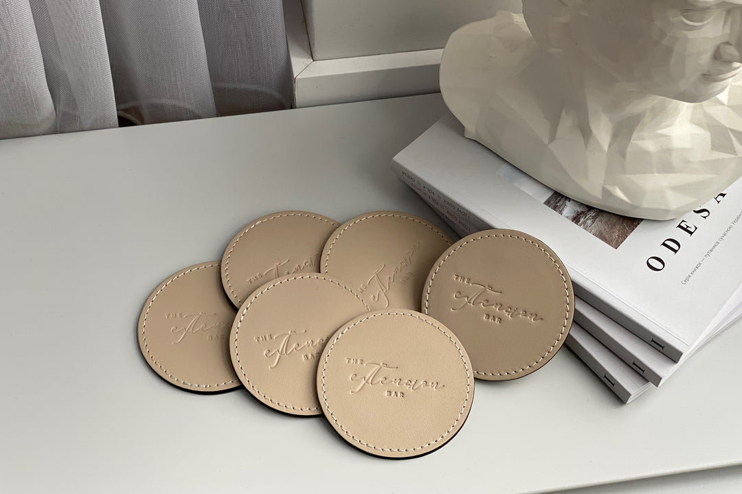 Leather Circle Costers. Pub costers, Personalization Available.