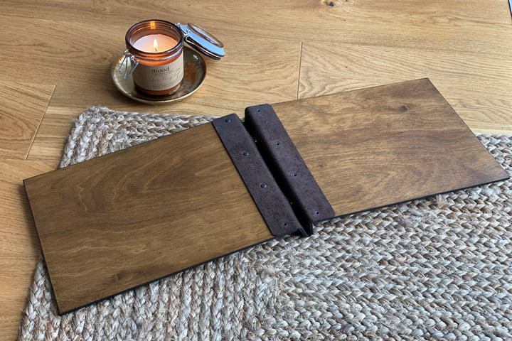 Wooden Menu Folder with Leather Binding: Restaurant Menu Board