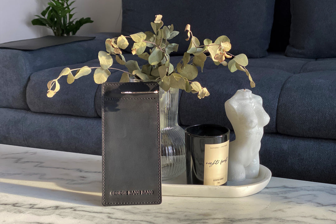 Vintage Blue Leather Bill Holder: Restaurant Check Presenter