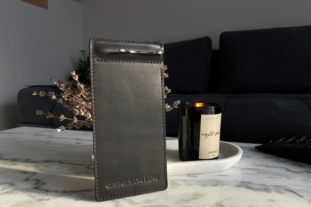 Vintage Blue Leather Bill Holder: Restaurant Check Presenter