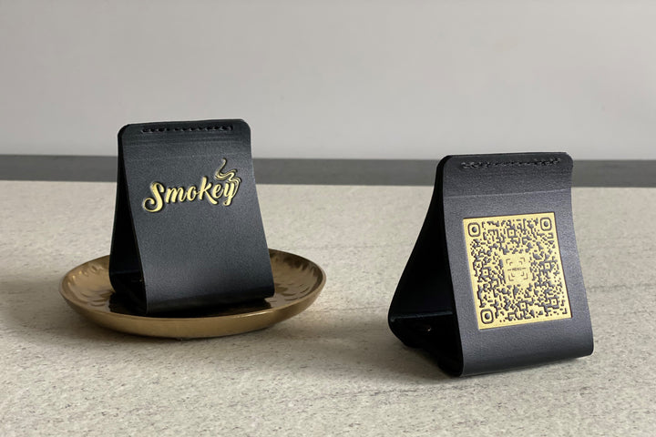 Leather QR Code Menu Sign: Restaurant Tabletop Display