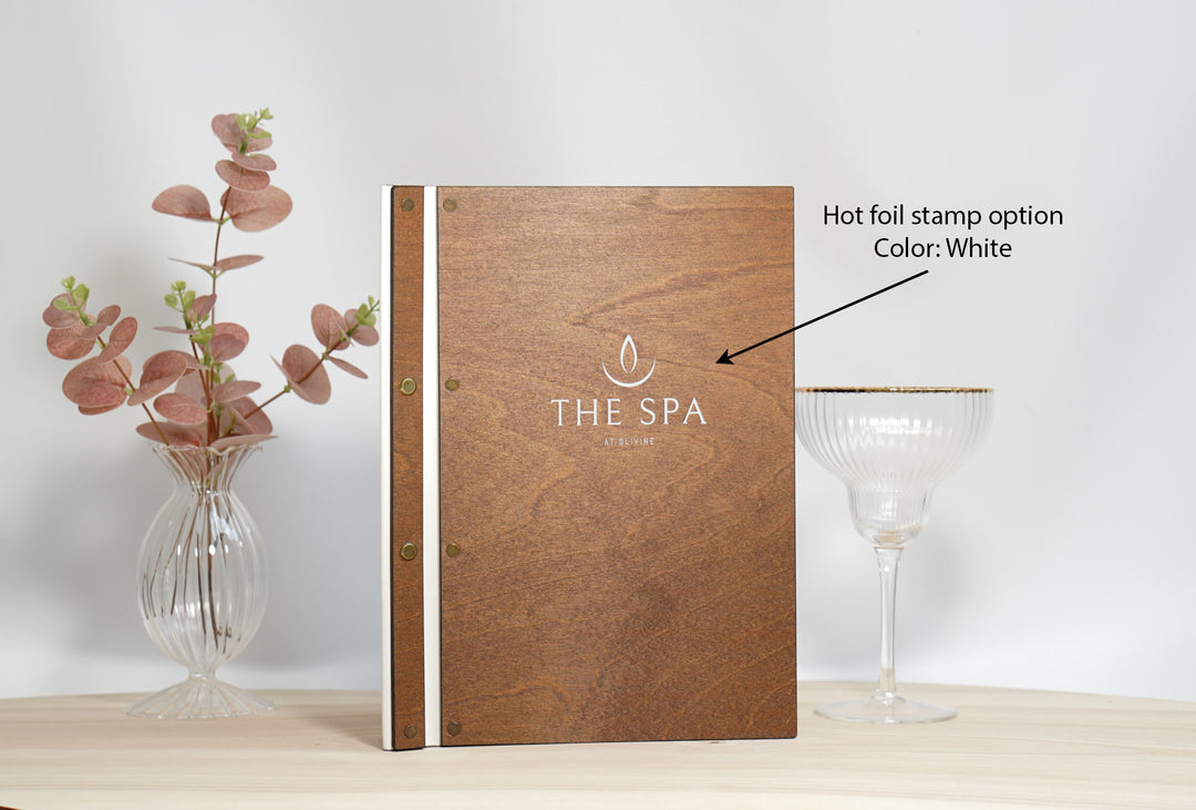 Embossed Logo Wooden Menu Cover
