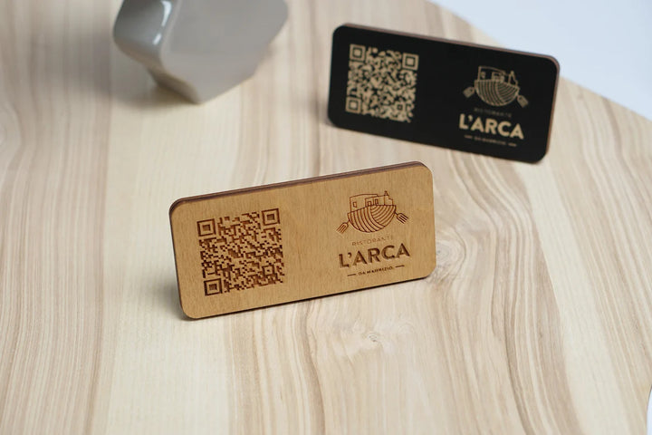 Personalized Wooden QR Code Menu Stand with Logo