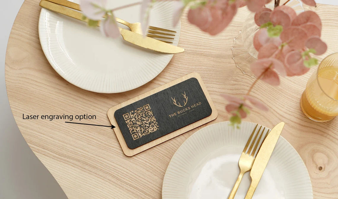 Personalized Wooden QR Code Menu Holder: Restaurant Table Sign