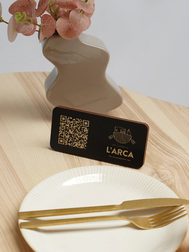 Personalized Wooden QR Code Menu Stand with Logo
