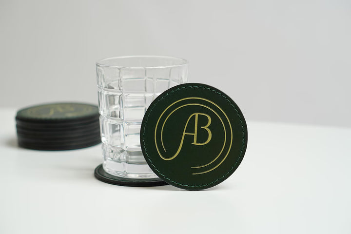 Debossed Leather Coaster Set: Custom Drink Coasters for Bar