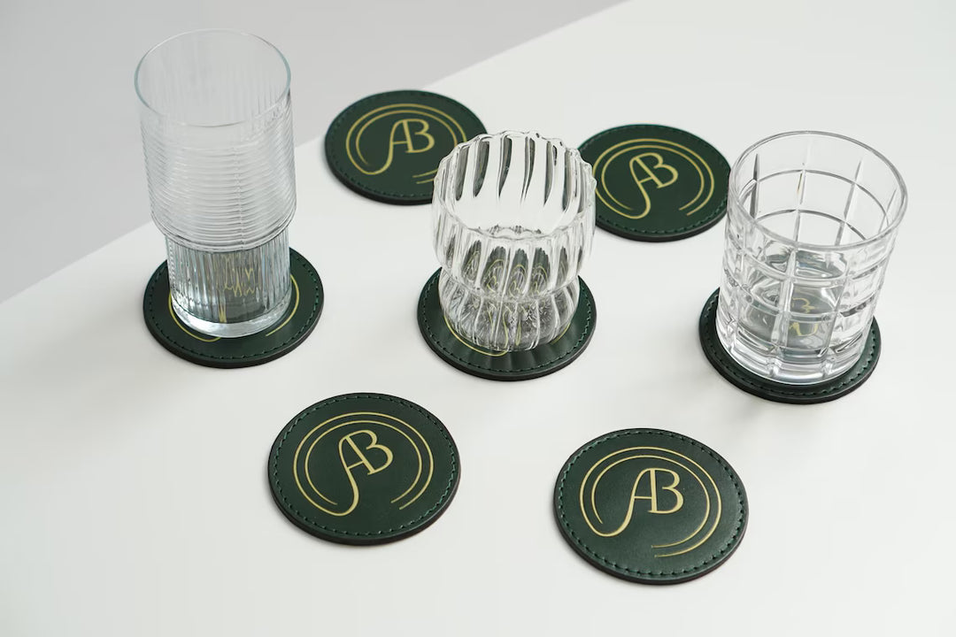 Debossed Leather Coaster Set: Custom Drink Coasters for Bar
