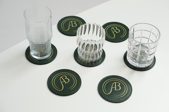 Debossed Leather Coaster Set: Custom Drink Coasters for Bar