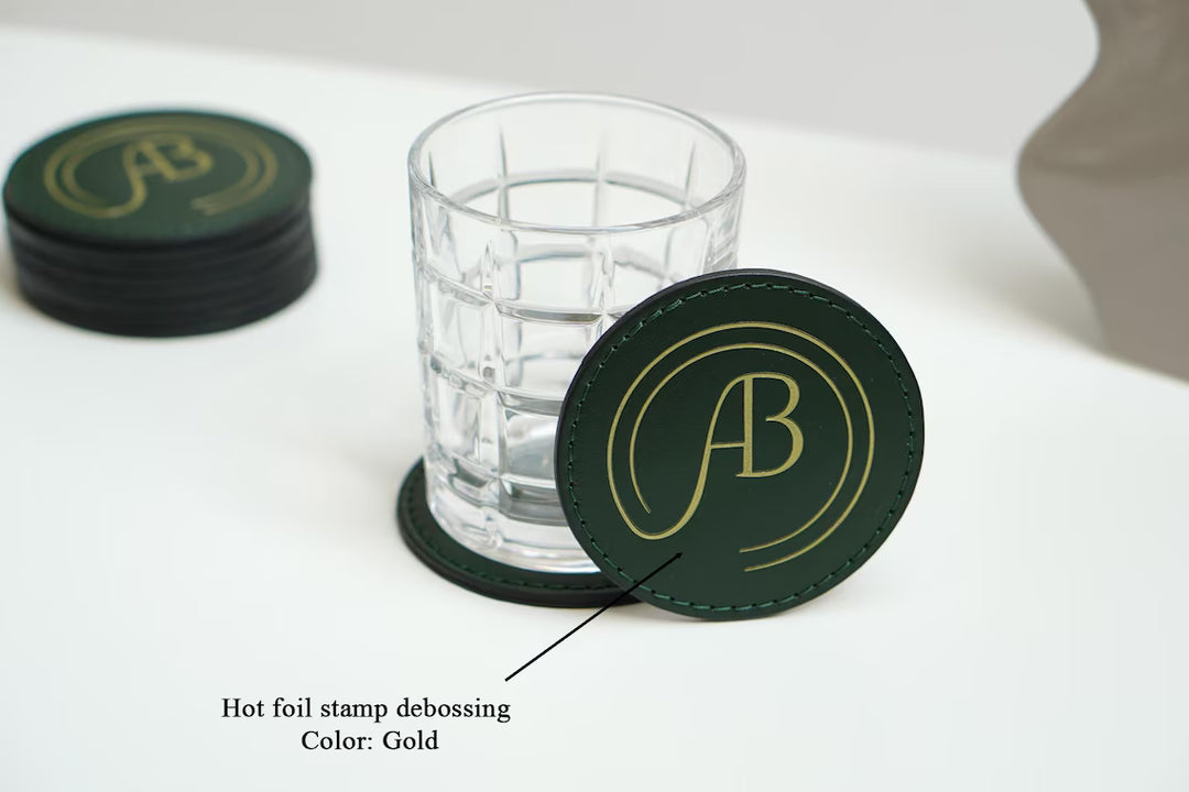 Debossed Leather Coaster Set: Custom Drink Coasters for Bar