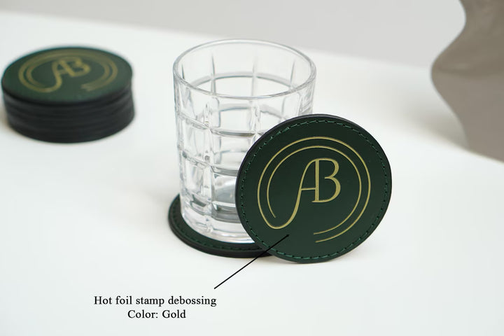 Debossed Leather Coaster Set: Custom Drink Coasters for Bar