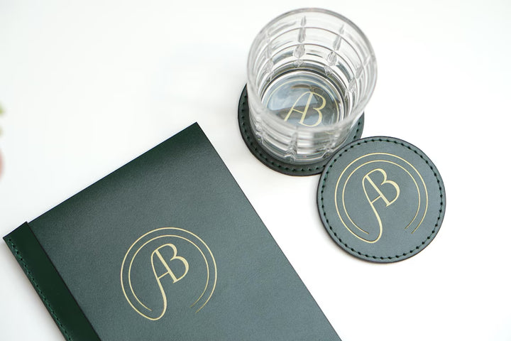 Debossed Leather Coaster Set: Custom Drink Coasters for Bar