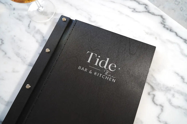Custom Leather Menu Cover: Wooden Restaurant Menu Holder