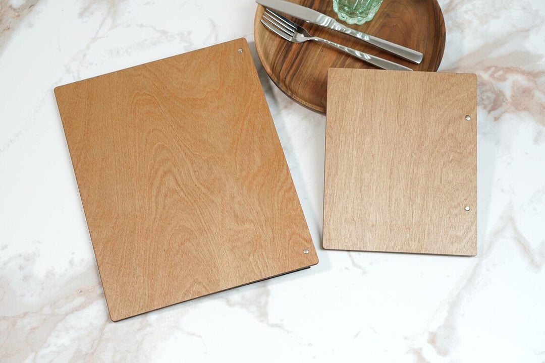Personalized Wood Menu Cover with Ring Binder - Engraved Logo