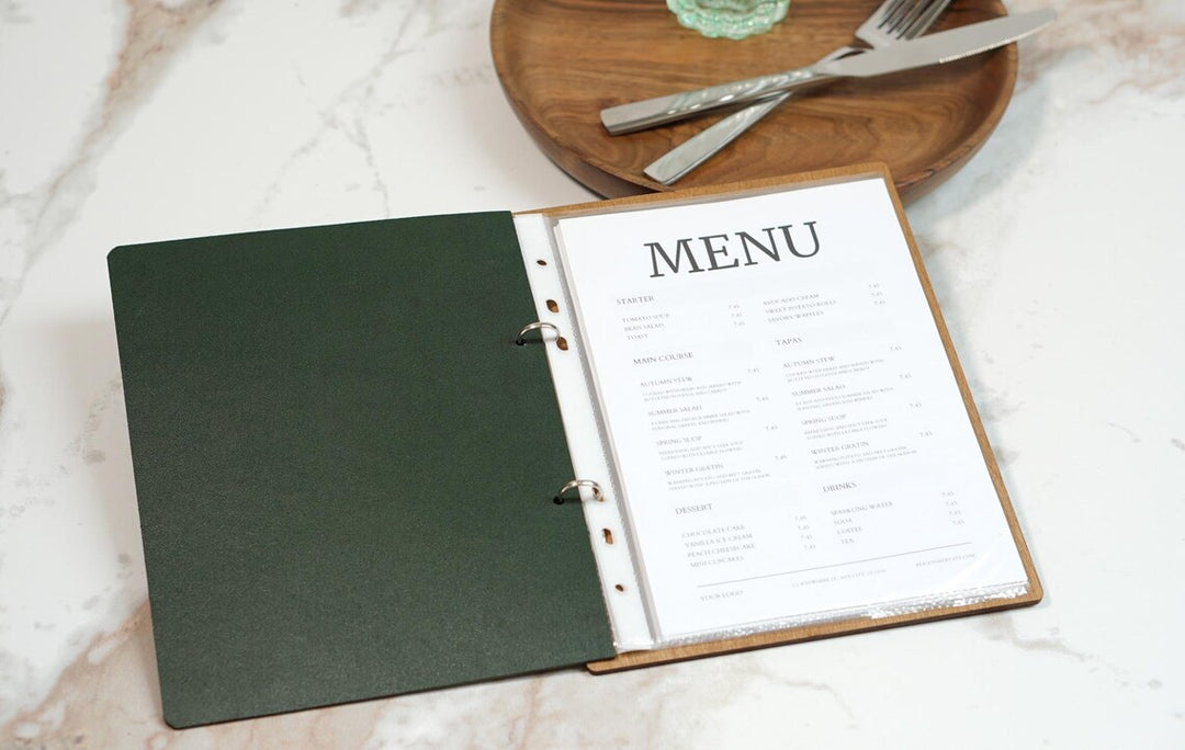 Personalized Wood Menu Cover with Ring Binder - Engraved Logo