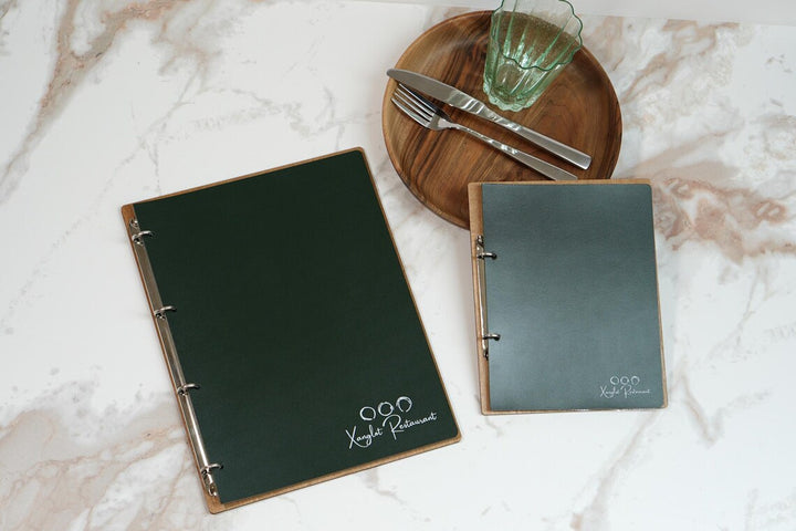 Personalized Wood Menu Cover with Ring Binder - Engraved Logo