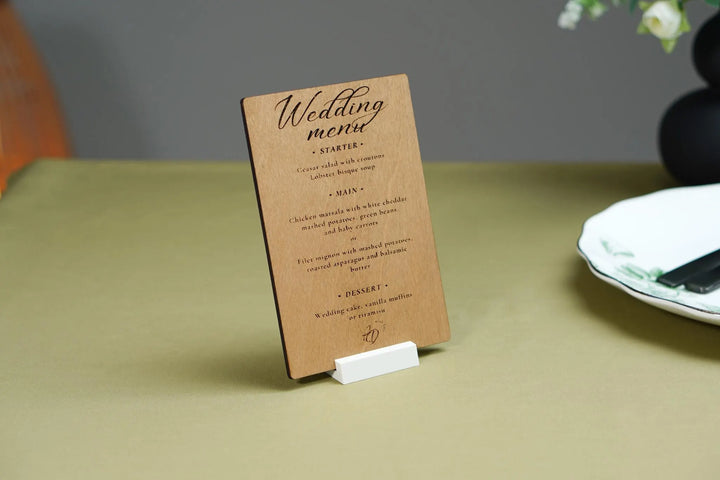 Personalized Wood Wedding Menu: Rustic Engraved Menu