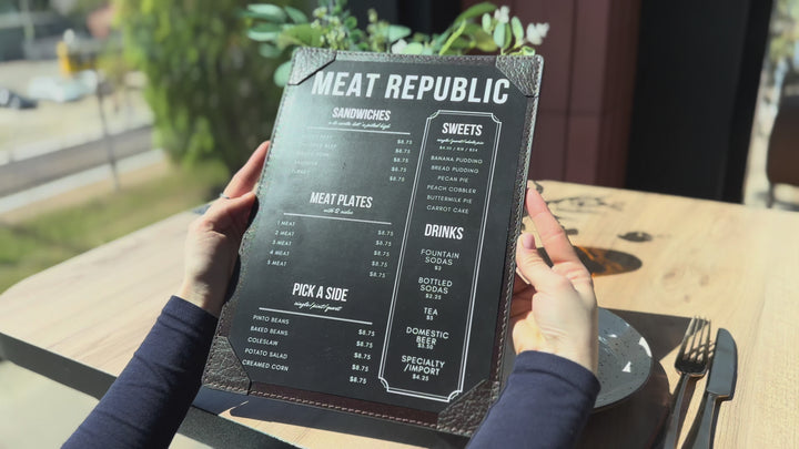 Leather Restaurant Menu Holder, Custom Cafe Hotel Bar Drink List