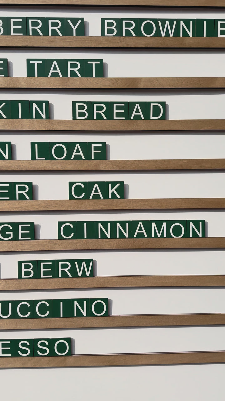 Wall Menu Board with Wooden Rails & Changeable Letters