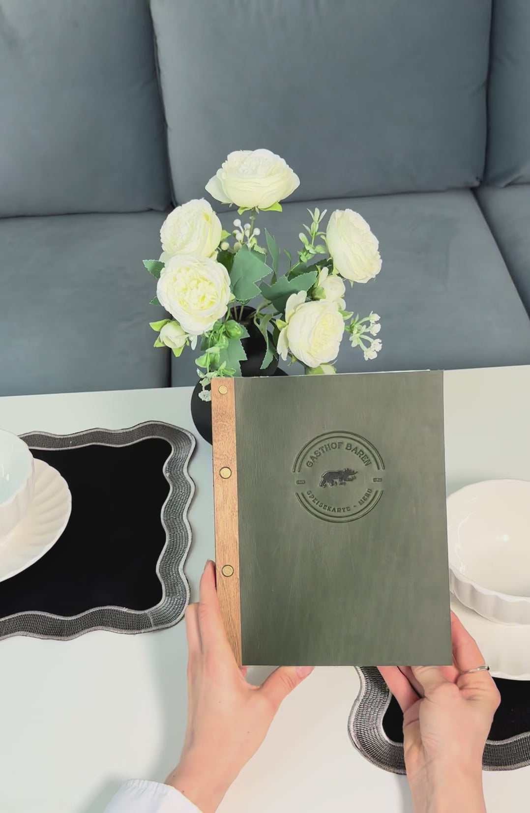 Embossed Leather & Wood Restaurant Menu: Vintage Menu Folder