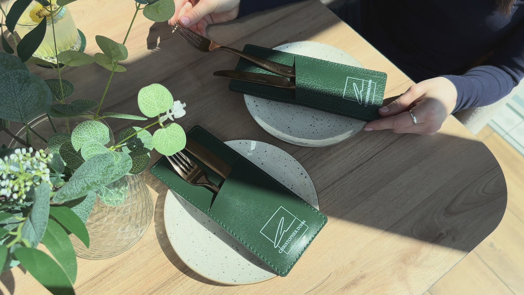 Personalized Leather Cutlery Pouch, Cutlery Holder for Cafe, Bar & Restaurant