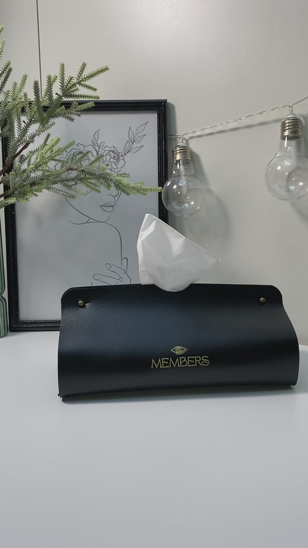Luxury Black Leather Tissue Box Cover with Logo