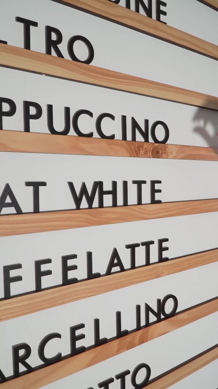 Wall Mounted Menu Board: Wooden Letter Rails for Cafe