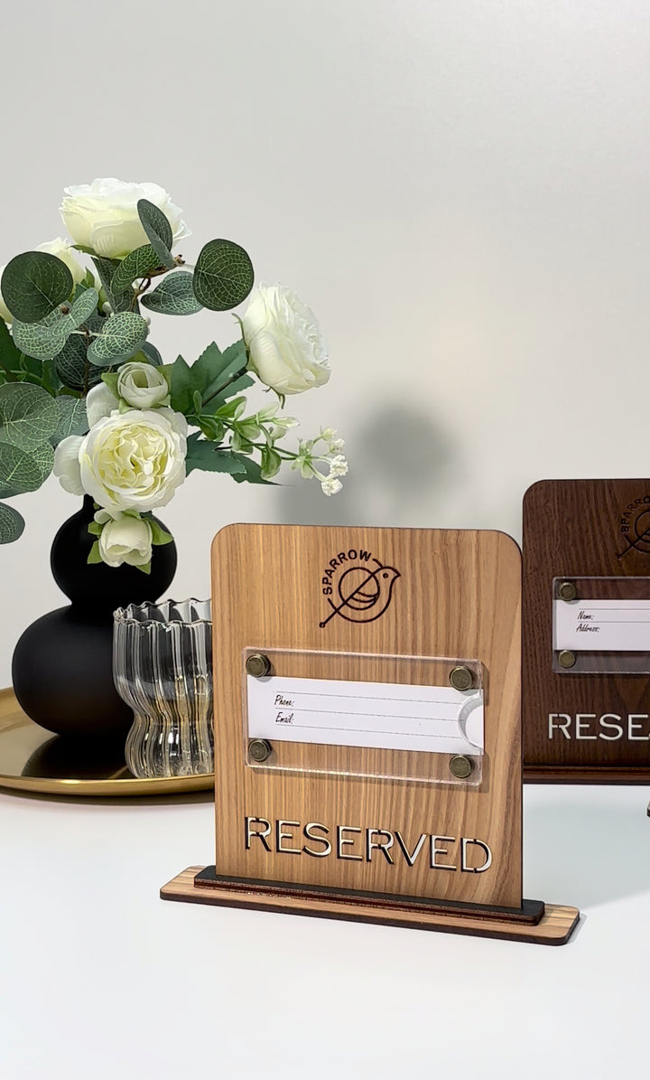 Engraved Ashwood Reserved Table Sign: Custom Restaurant Decor
