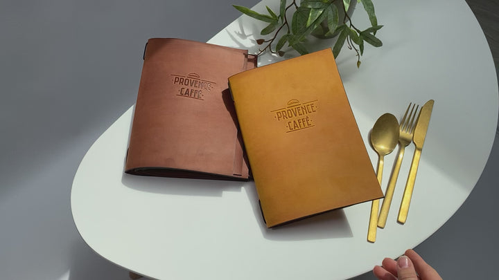 Vintage Leather Restaurant Menu Folder with Embossed Logo